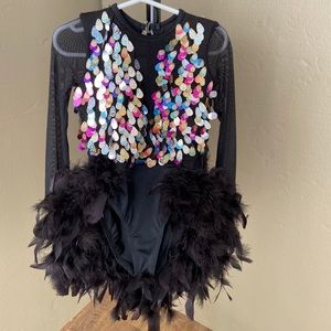 Feather and sequin ballroom jazz costume